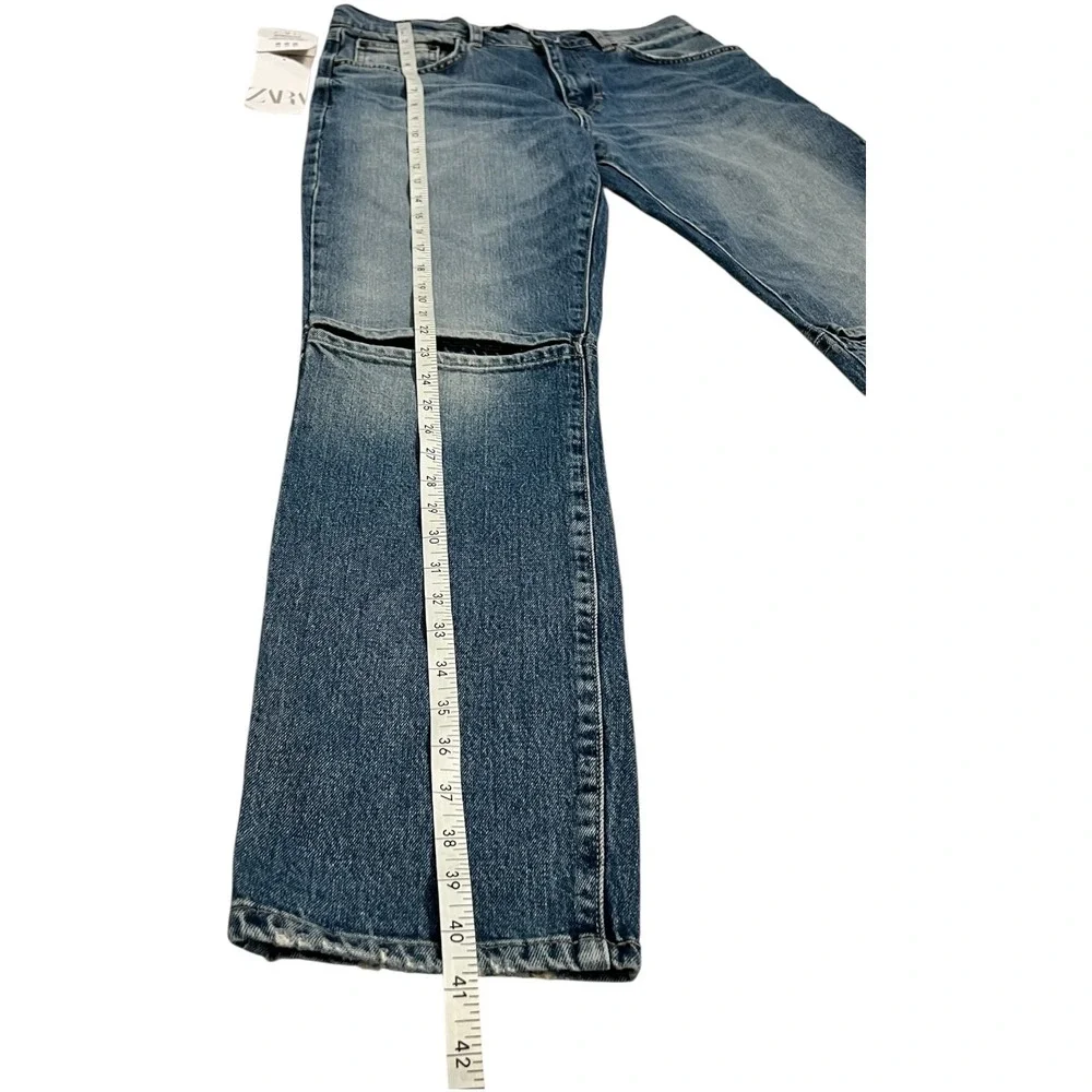 ZARA Women's Straight Leg Jeans Size 30 Blue‎ Mid Rise Knee Seam Denim